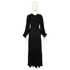 1971 OSSIE CLARK Quorum black moss crepe dress with embroidered moons & stars