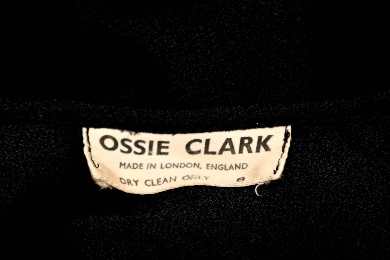 OSSIE CLARK Quorum black moss crepe dress with embroidered moons & stars For Sale 2