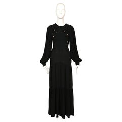 OSSIE CLARK Quorum black moss crepe dress with embroidered moons & stars