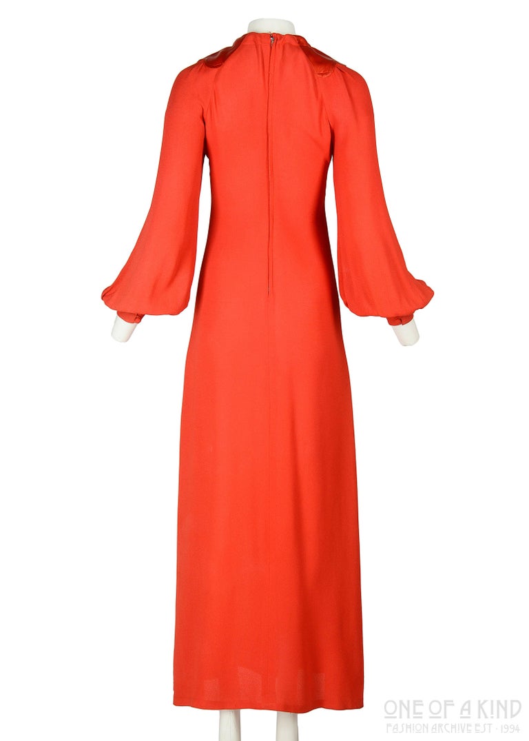 Ossie Clark red moss crepe and satin keyhole maxi dress, c. 1970-1973 ...