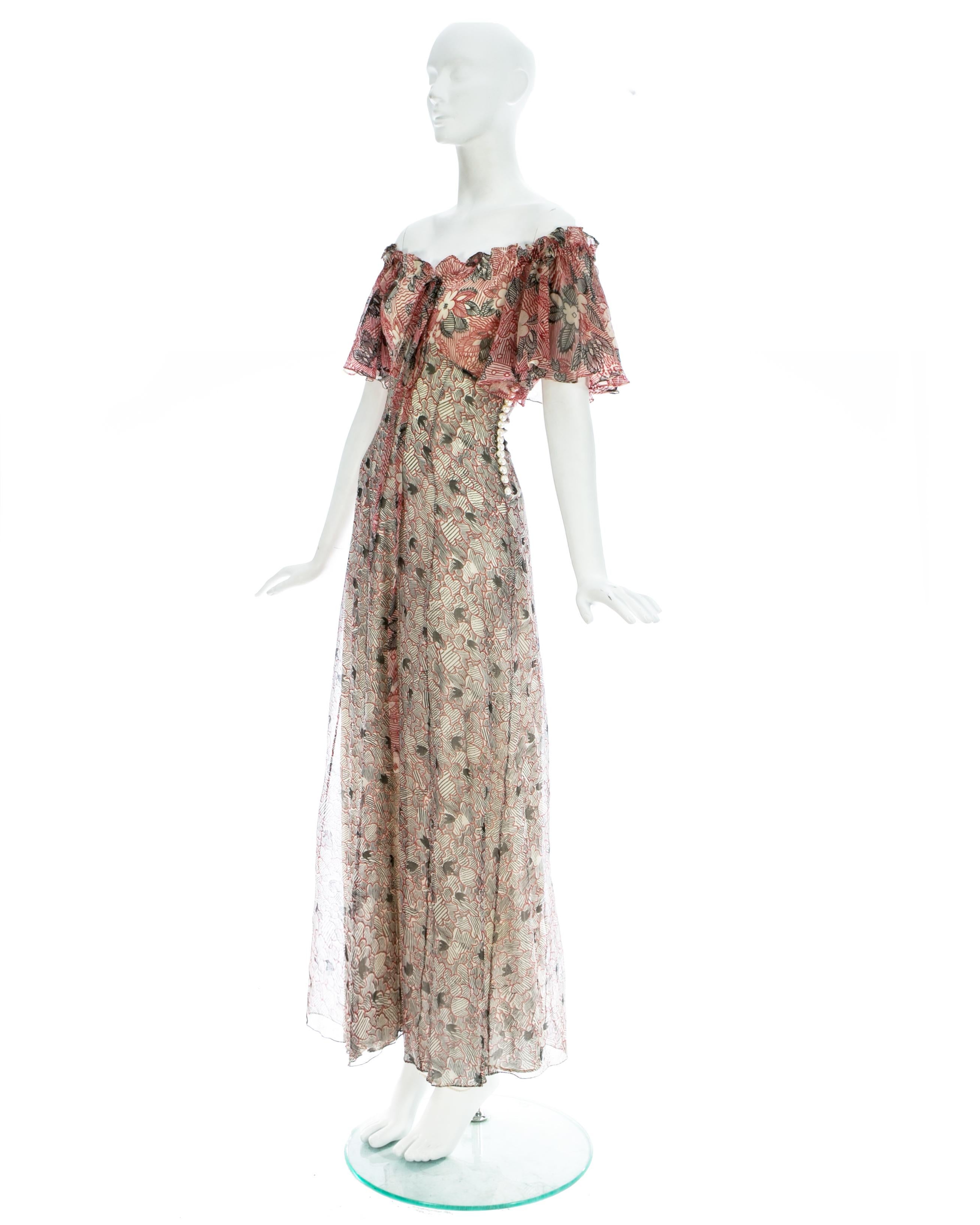 Ossie Clark silk off the shoulder dress with Celia Birtwell print c. 1970 In Good Condition In London, London