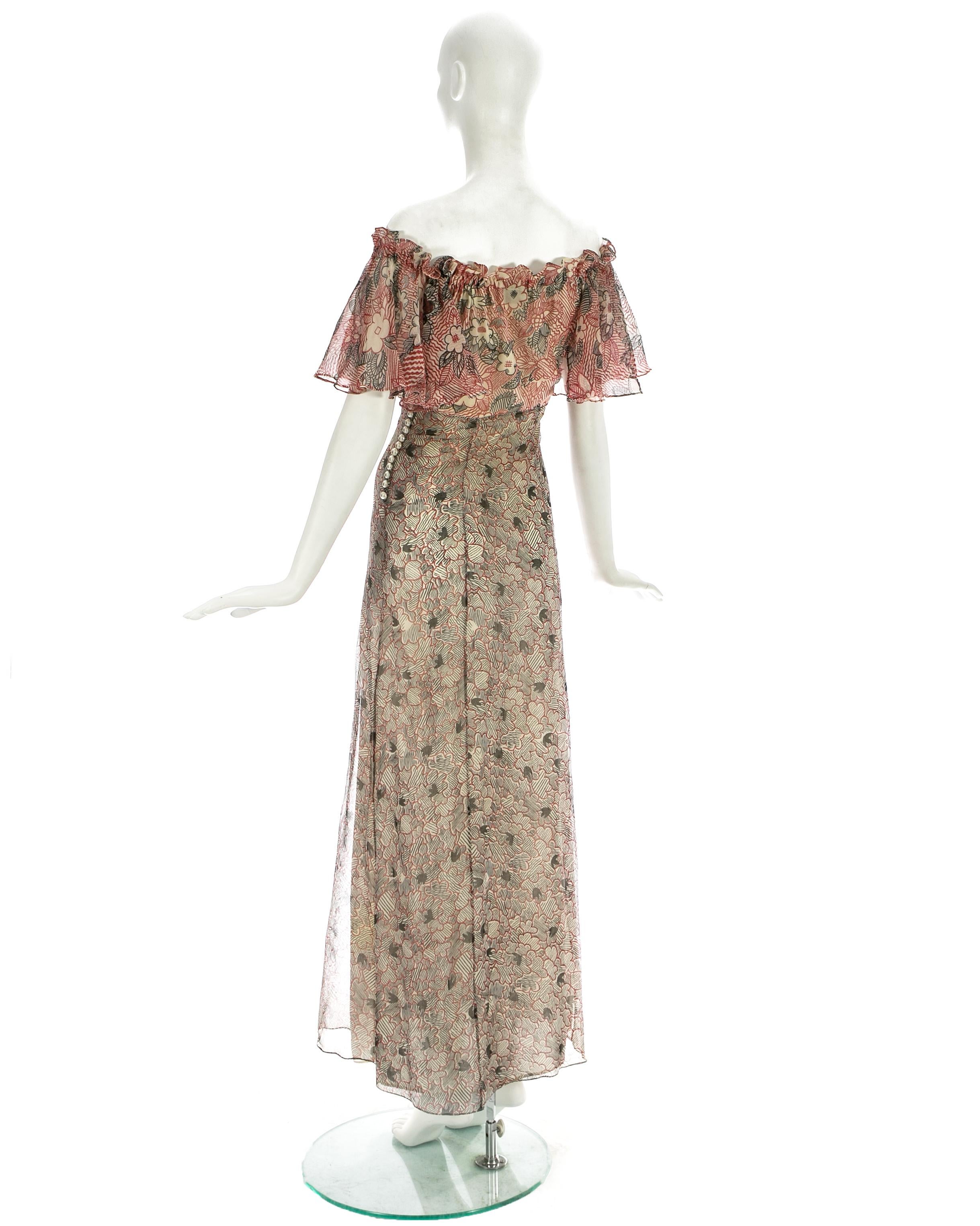 Ossie Clark silk off the shoulder dress with Celia Birtwell print c. 1970 1