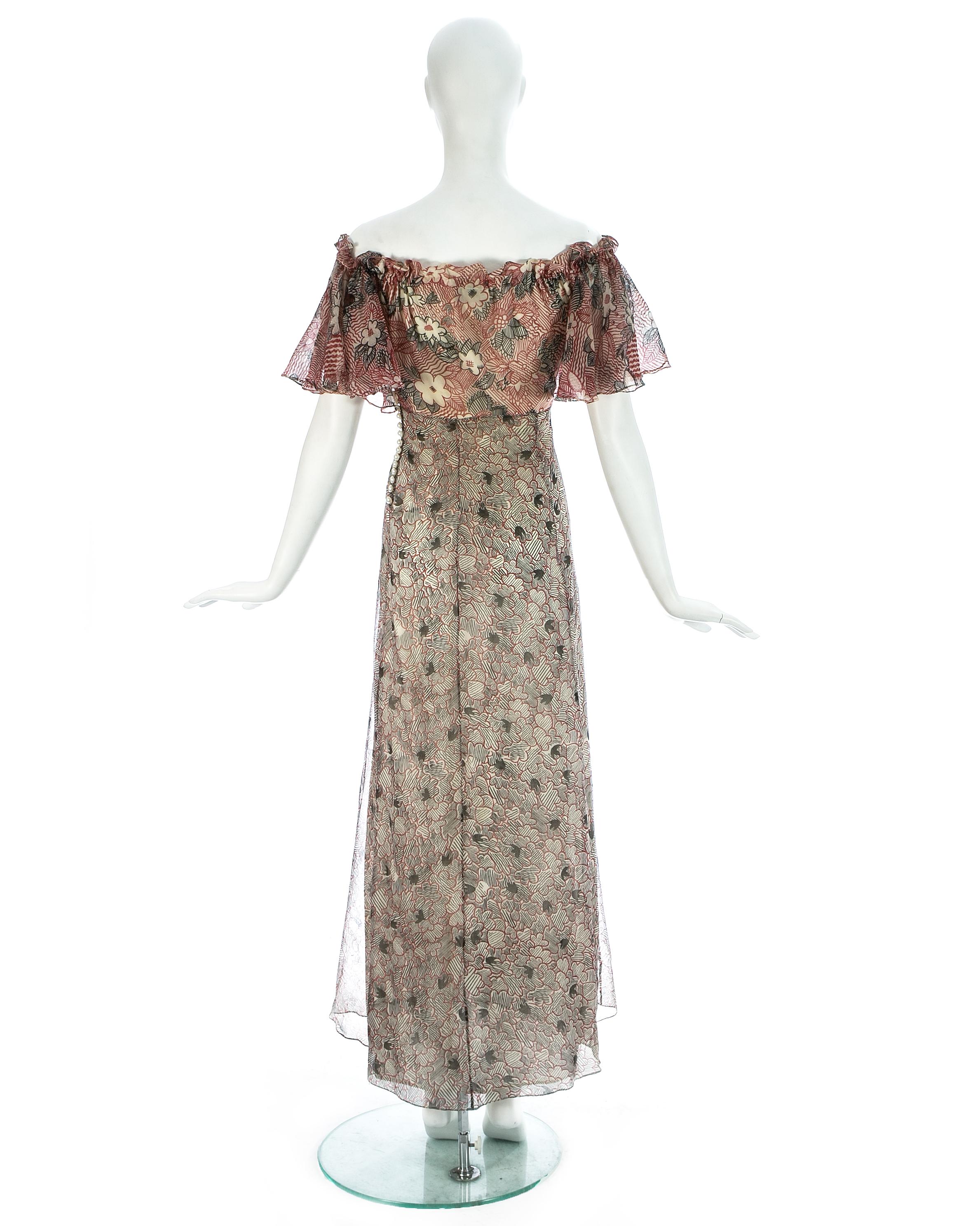 Ossie Clark silk off the shoulder dress with Celia Birtwell print c. 1970 2