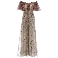 Ossie Clark silk off the shoulder dress with Celia Birtwell print c. 1970