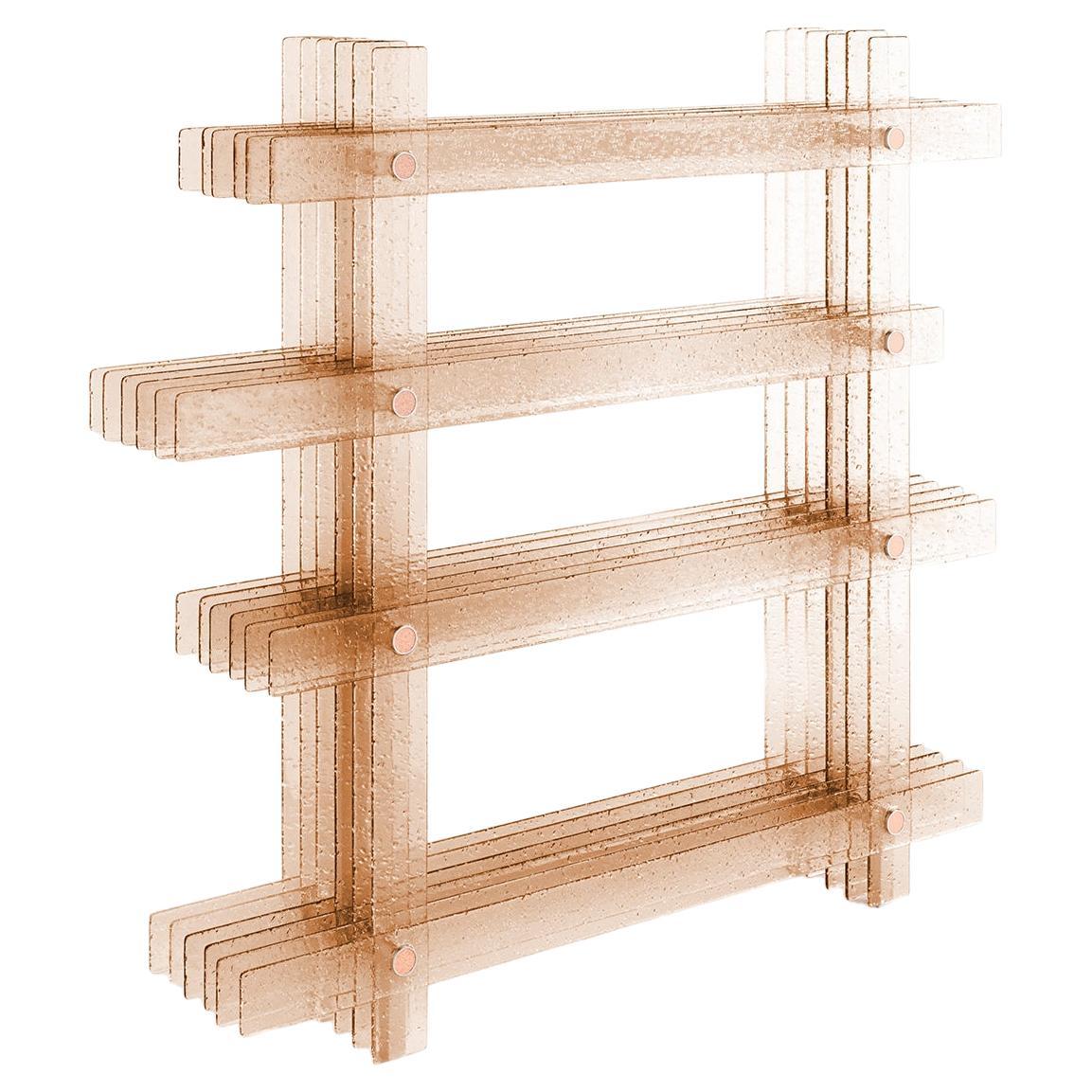 Ossimori Bookcase, Handcrafted Glass with Wooden and Enameled Copper Details For Sale