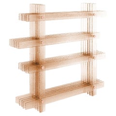 Ossimori Bookcase, Handcrafted Glass with Wooden and Enameled Copper Details