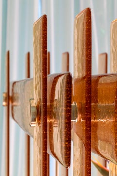 Ossimori consolle conçu par Debonademeo, verre artisanal/émaillig sur cuivre