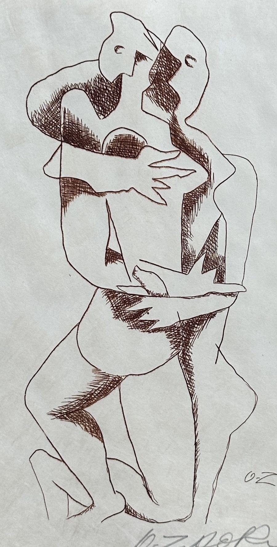 Eternal Embrace - Surrealist Original Etching Hand Signed - Czwiklitzer n°59 - Print by Ossip Zadkine
