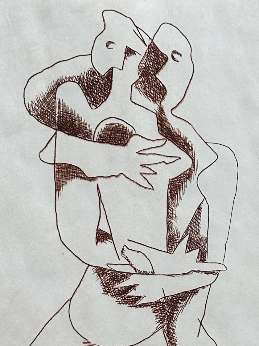 Ossip ZADKINE
Eternal embrace, 1966

Original etching
Hand signed in pencil
Edition of 25 copies unnumbered
On Japon nacré paper size 25 x 16 cm (c. 10 x 6 in)
Very good condition

REFERENCE : Catalog raisonné 