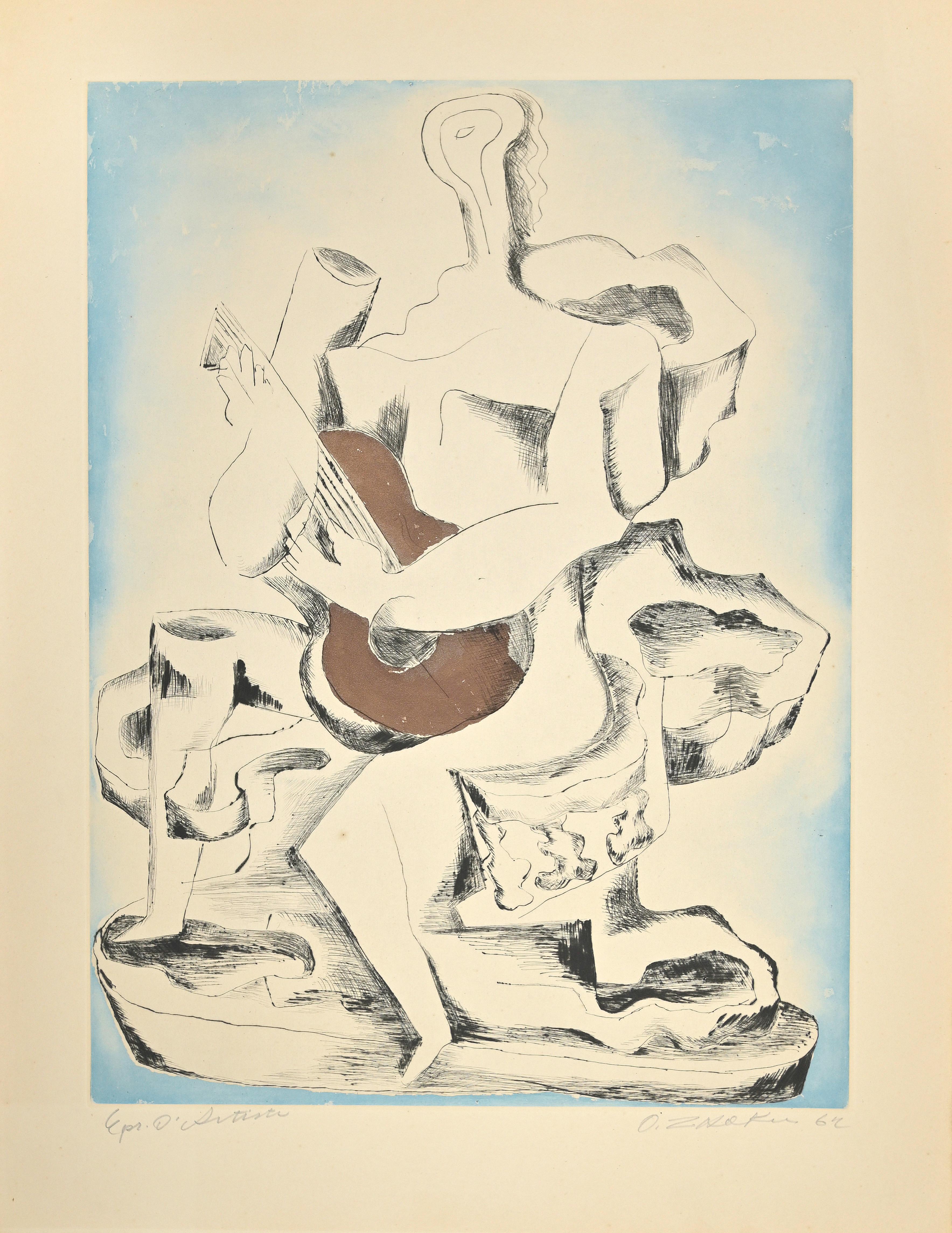 "Femme à la guitare" is an print realized by Ossip Zadkine (Vitebsk 1890 - Paris 1967) in 1962
Color etching - artist's proof.
Hand-signed and dated lower right in pencil.