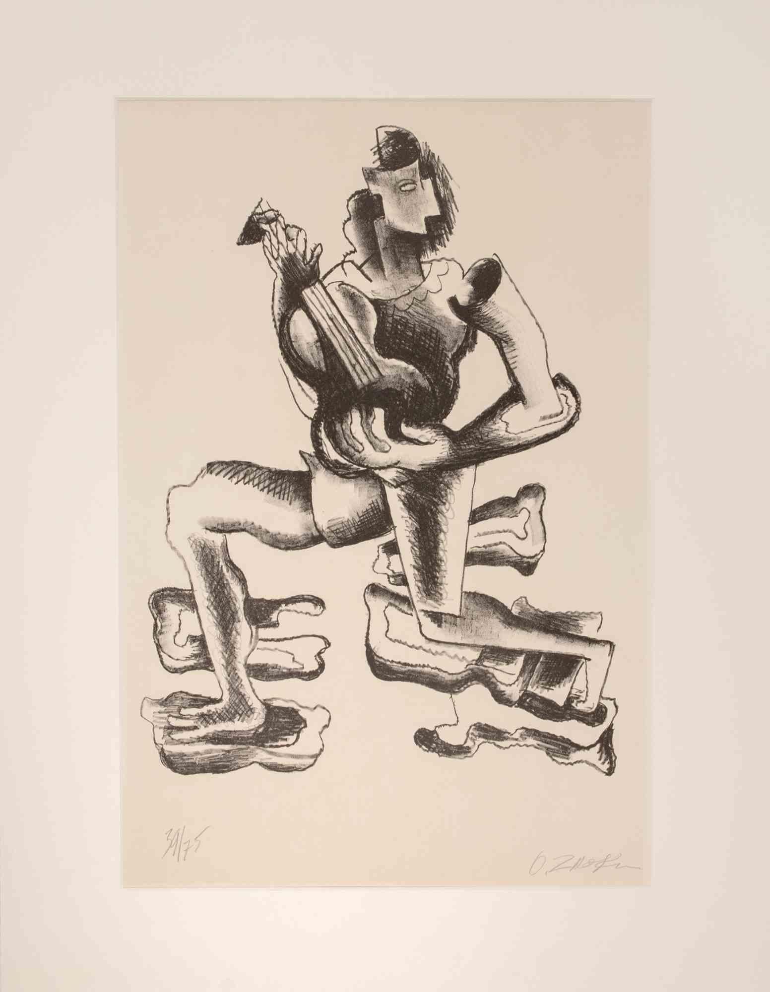 Guitar Player - Lithograph by Ossip Zadkine - mid-20th Century For Sale 1