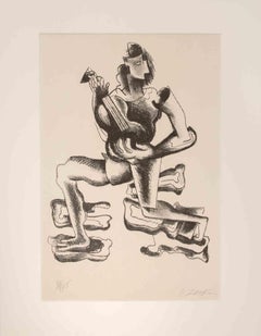 Joueur de guitare - Lithographie d'Ossip Zadkine - milieu du 20e siècle