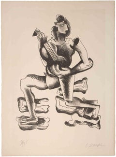 Vintage Guitar Player - Lithograph by Ossip Zadkine - mid-20th Century