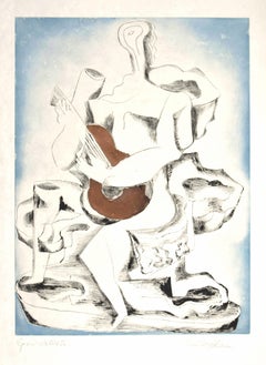 Guitar Player - Etching by Ossip Zadkine - 1962