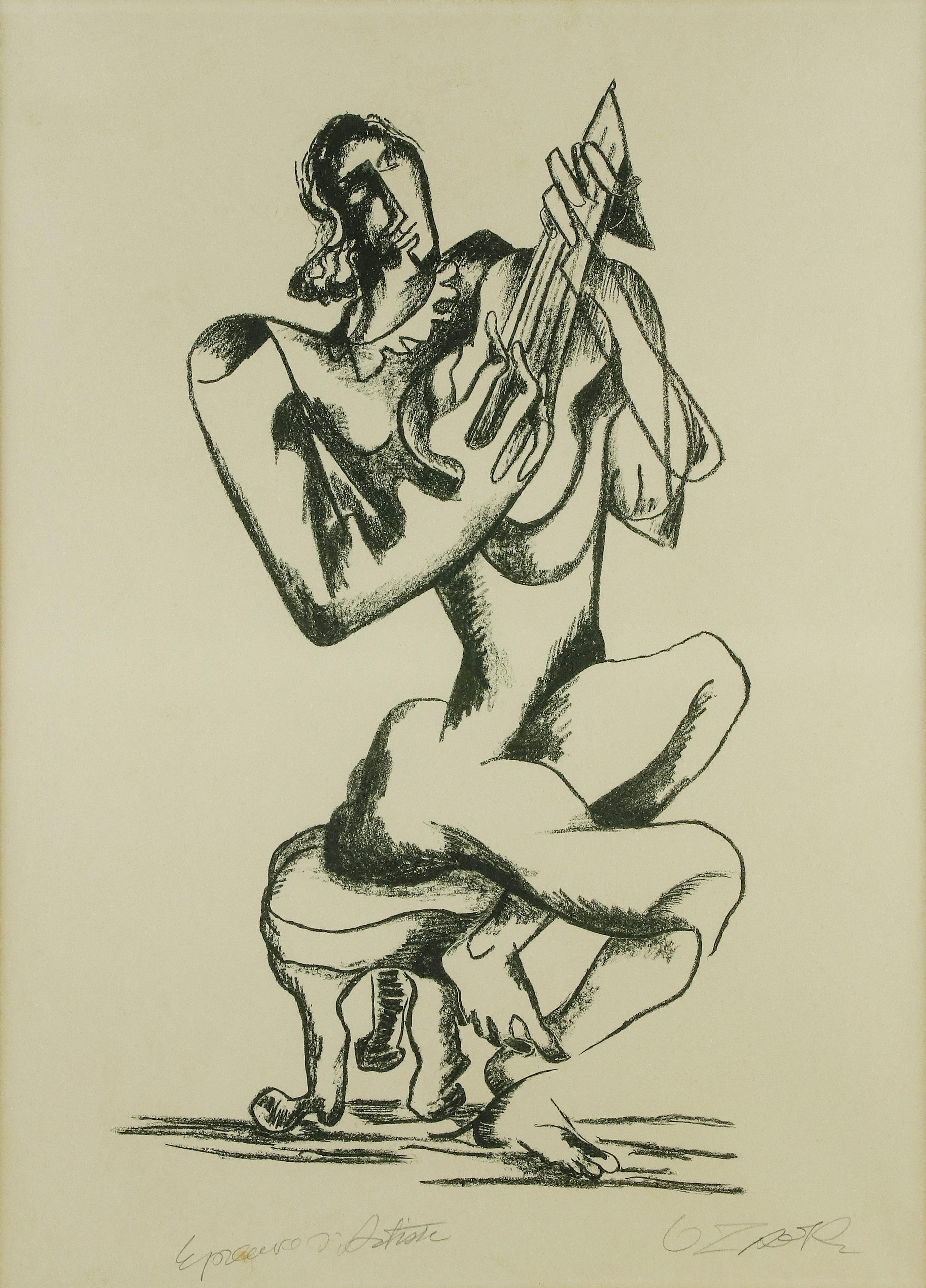 Le Jouer de Luth - Acquaforte di Ossip Zadkine - 1965