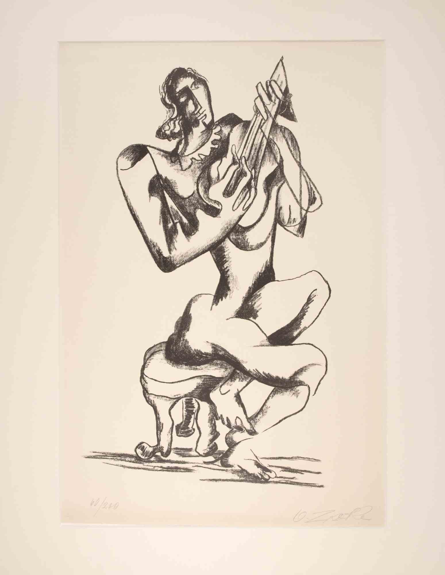  Lute Player - Lithograph by Ossip Zadkine - mid-20th Century For Sale 1