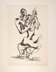 Lute Player - Lithograph by Ossip Zadkine - mid-20th Century