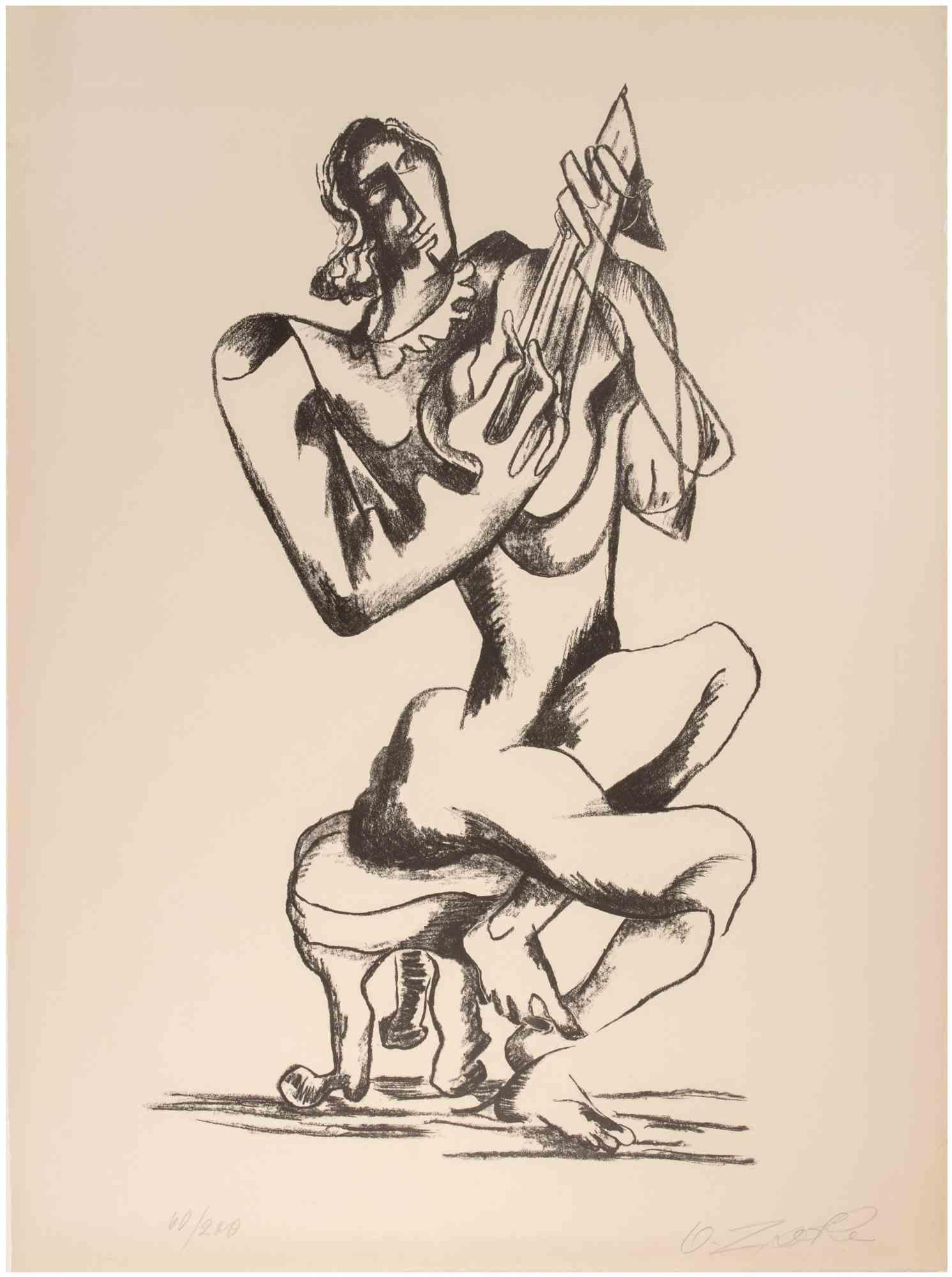 Lute Player is a contemporary artwork realized by Ossip Zadkine.

Lithograph on BFK Rives, with watermark and dry stamp 'Bodensee Verlag'.

Includes passepartout each 87,5 x 68 cm.

Hand signed on the lower right and numbered '60/200' on thr lower