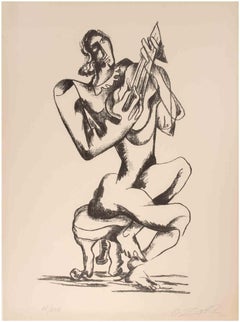 Vintage  Lute Player - Lithograph by Ossip Zadkine - mid-20th Century