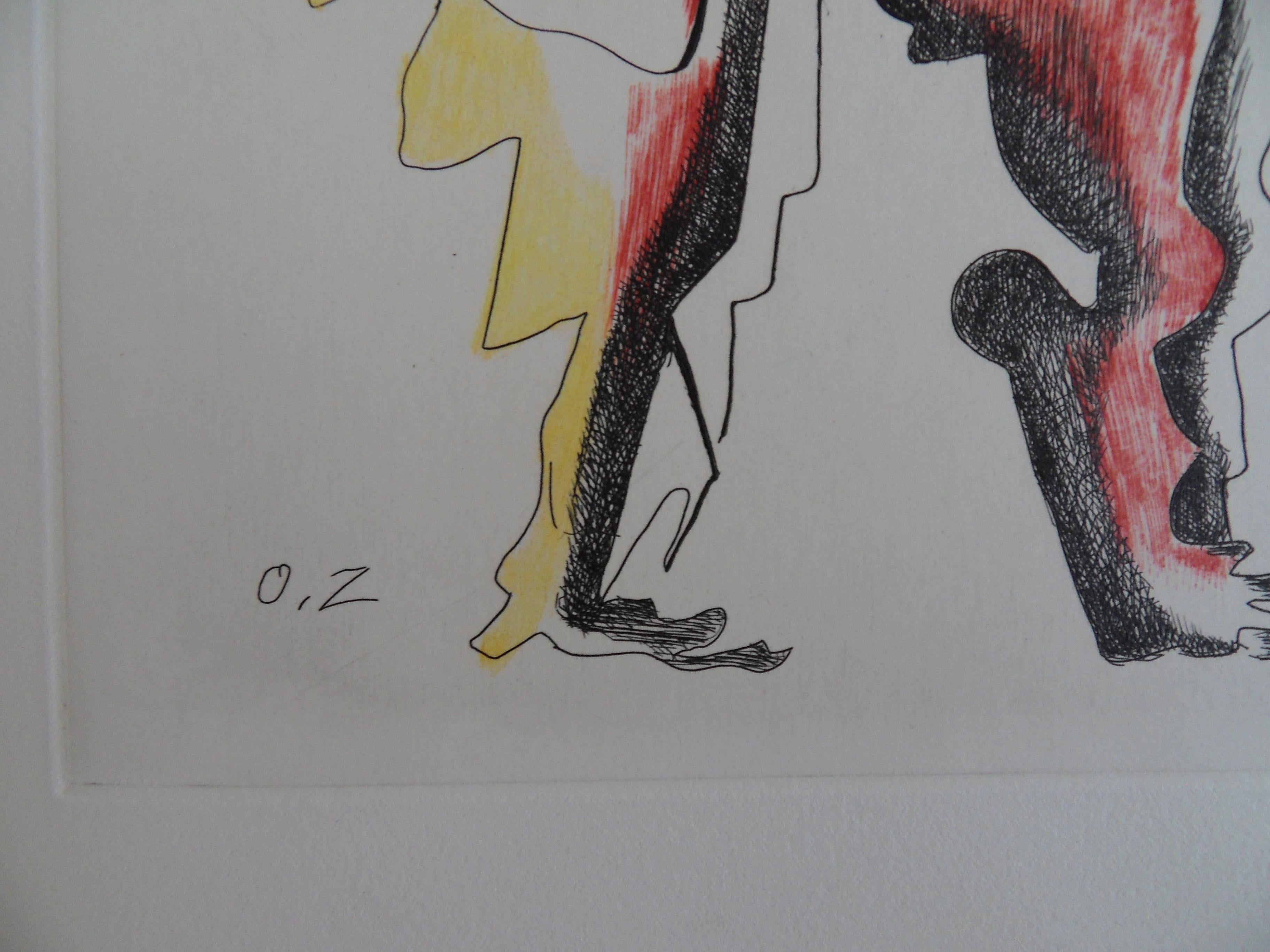 Hombre de amarillo y rojo - Grabado original surrealista - Print de Ossip Zadkine