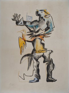 Man with a Bird - Original Lithograph Hand Signed & Numbered