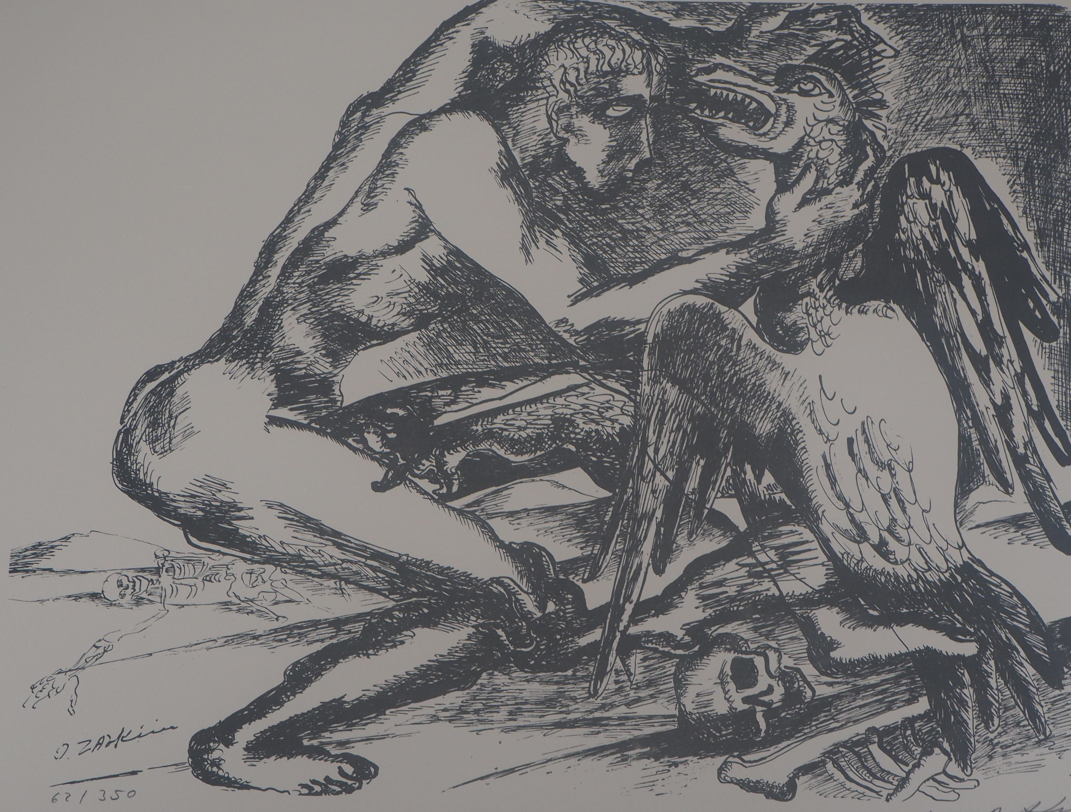 Mythology : Heracles and a Bird -Original Lithograph Hand Signed & Numbered - Modern Print by Ossip Zadkine