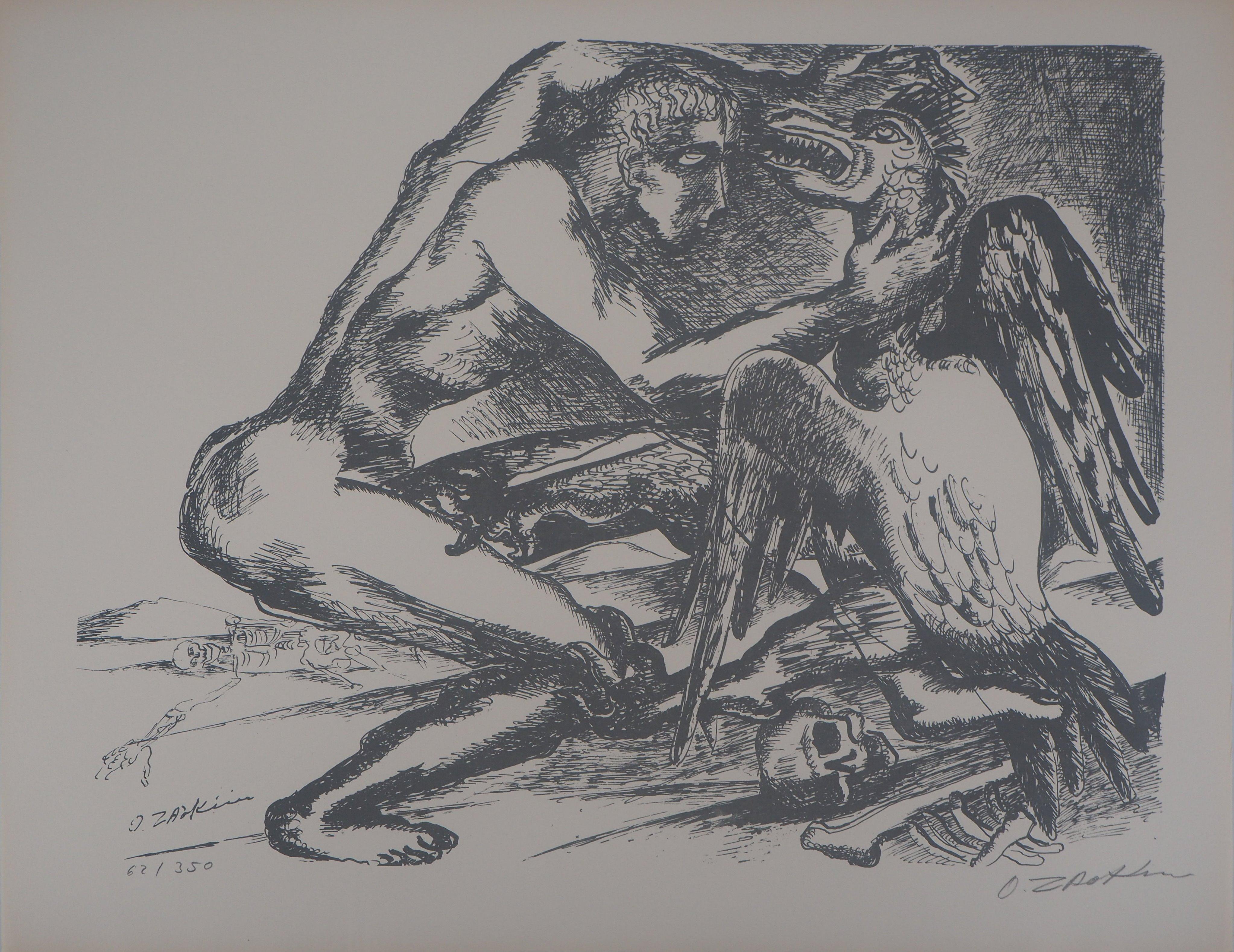 Ossip Zadkine Figurative Print - Mythology : Heracles and a Bird -Original Lithograph Hand Signed & Numbered