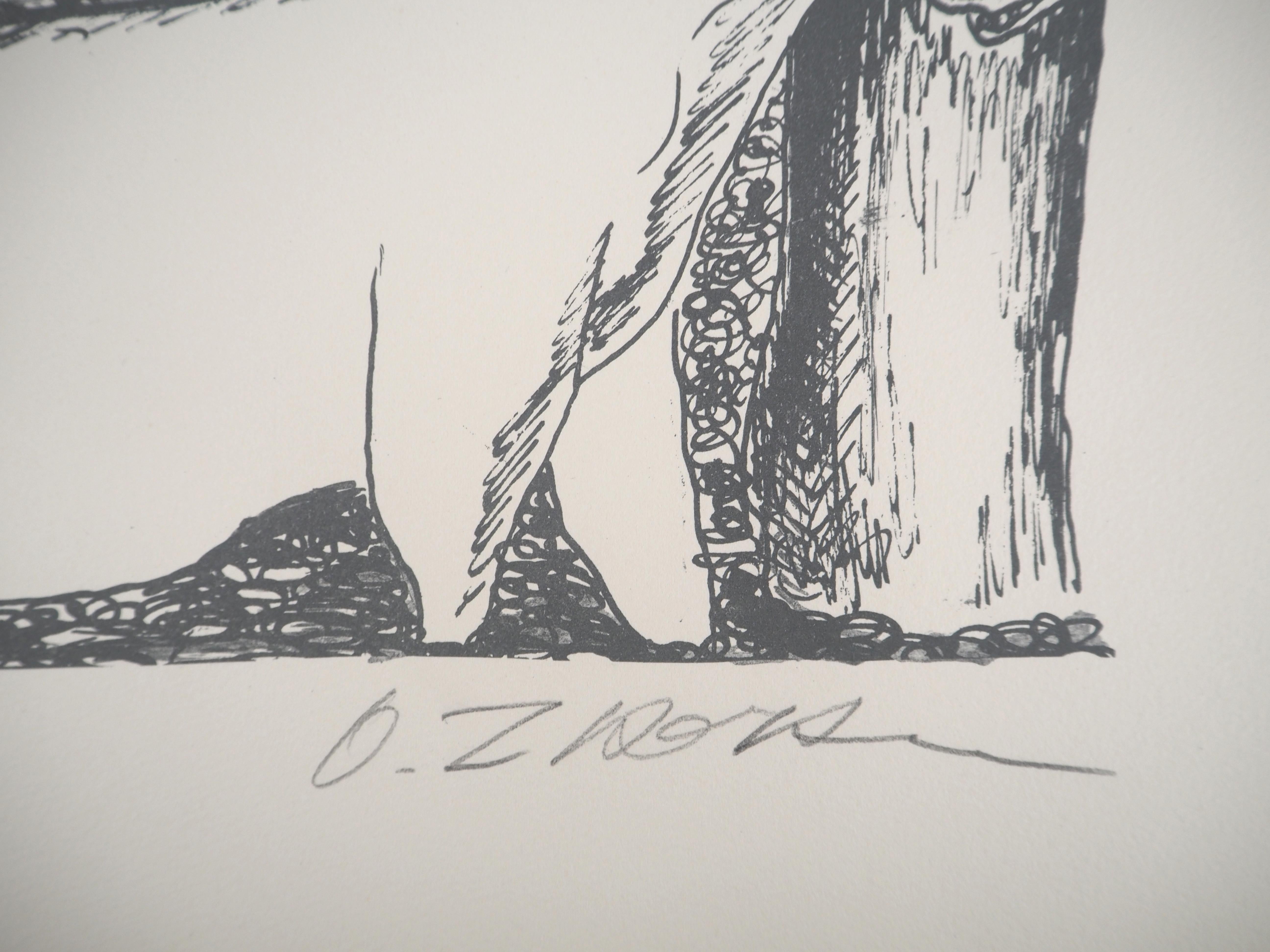 Mythology : Heracles and Stables - Original Lithograph Hand Signed & Numbered - Print by Ossip Zadkine