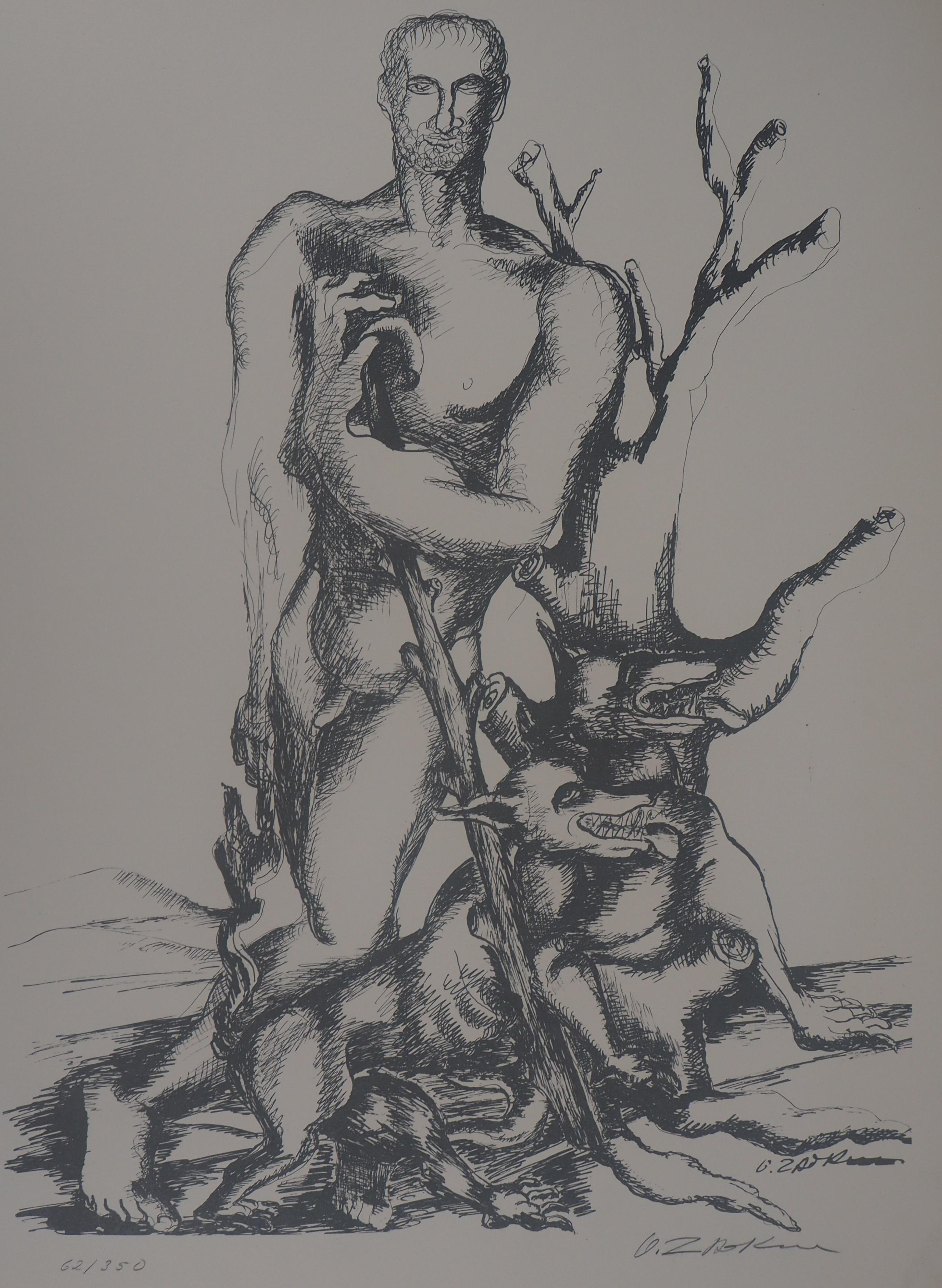 Mythology: Heracles and the Cerberus -Original Lithograph Hand Signed & Numbered - Modern Print by Ossip Zadkine