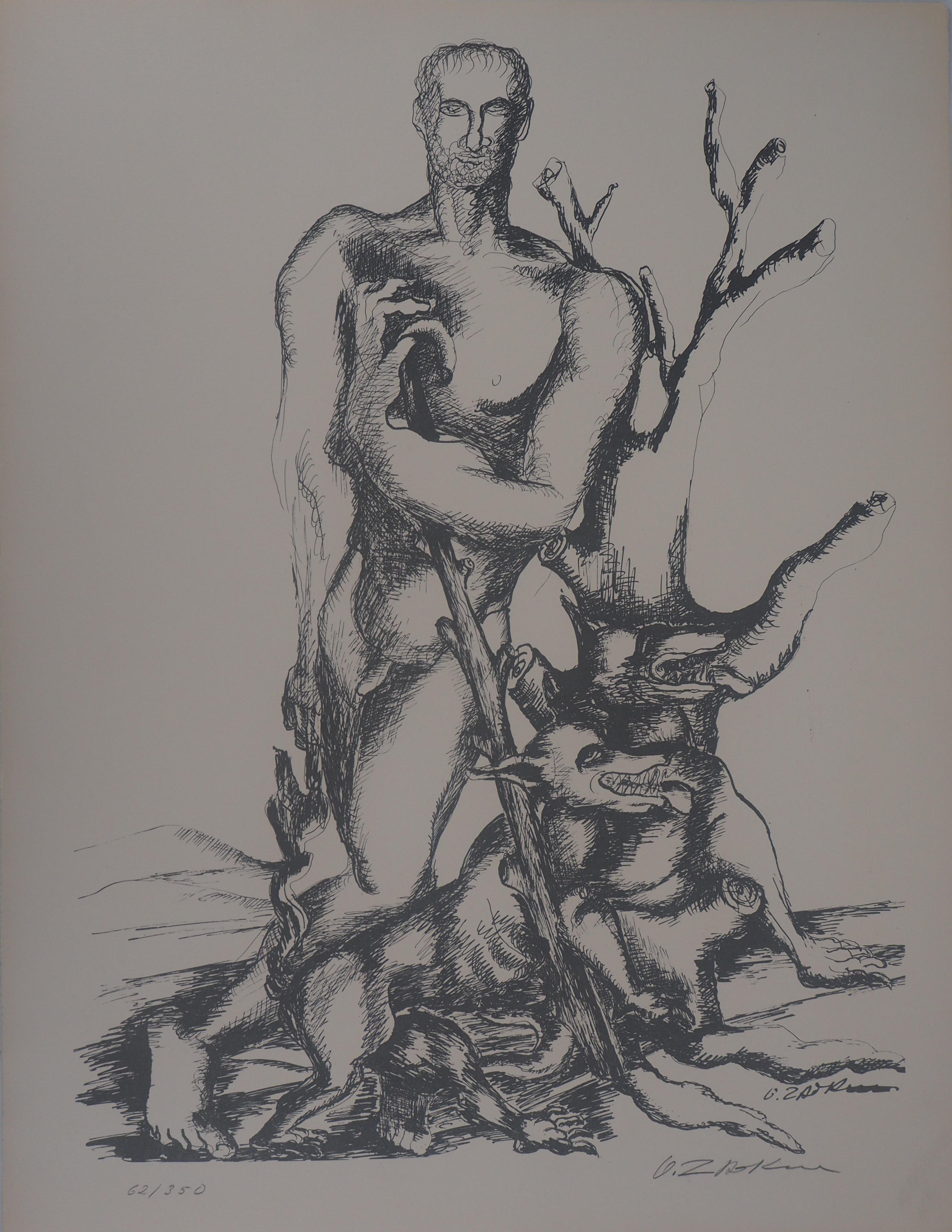 Ossip Zadkine Figurative Print - Mythology: Heracles and the Cerberus -Original Lithograph Hand Signed & Numbered
