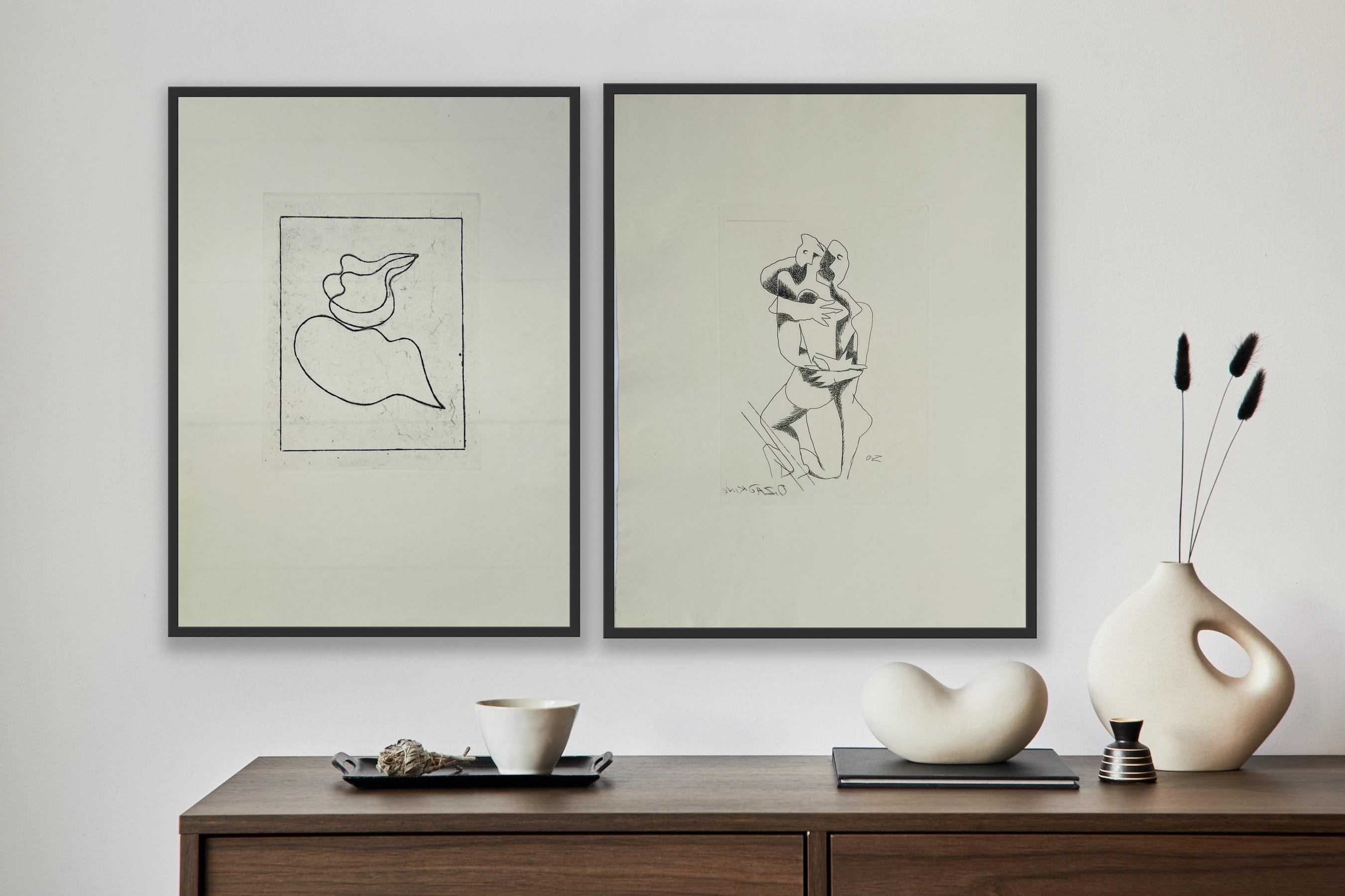 Ossip Zadkine a pair of original etchings made at Atelier 17 Hayter Paris Couple For Sale 7