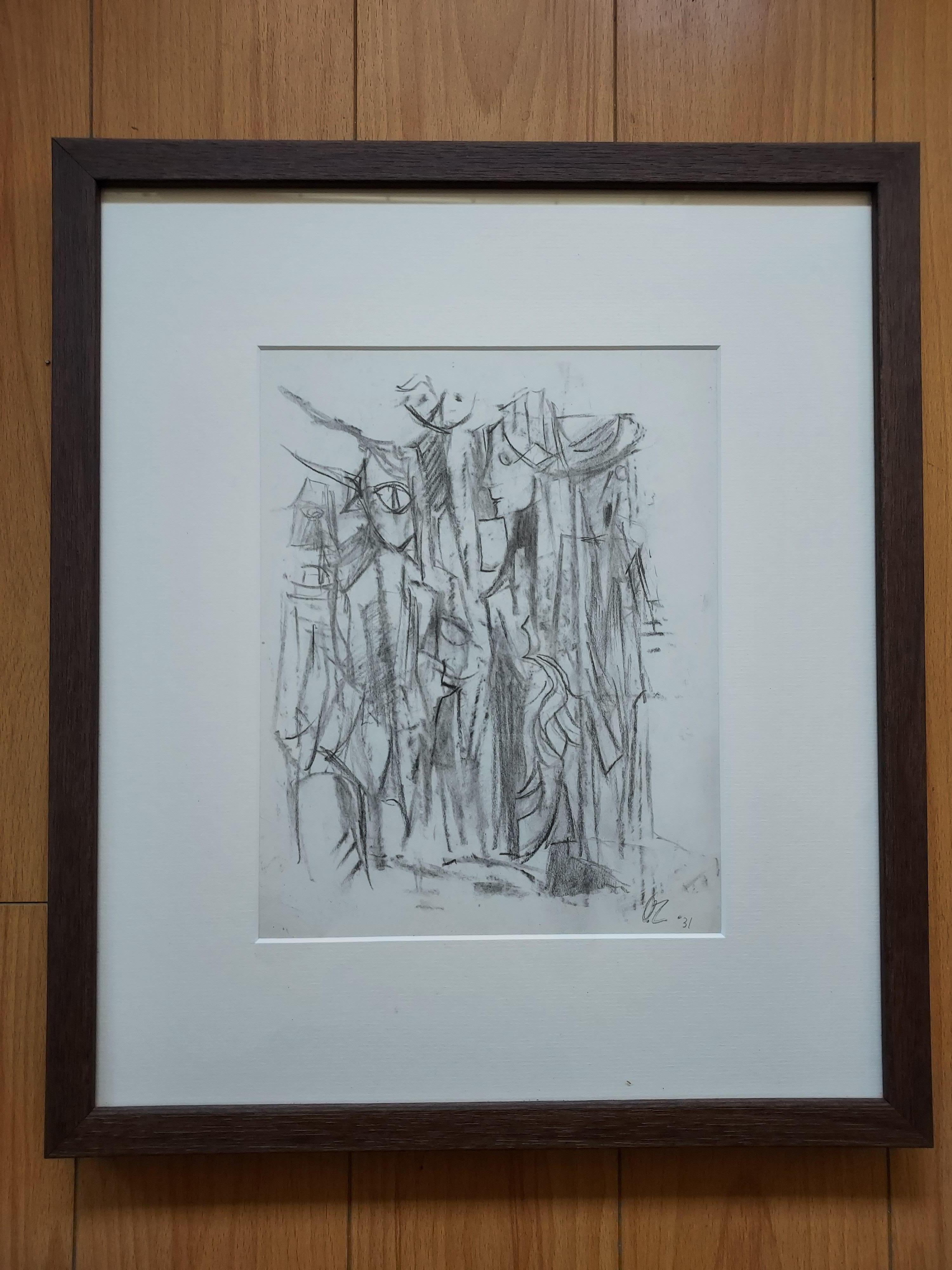 Paire de dessins graphite - Art déco Print par Ossip Zadkine