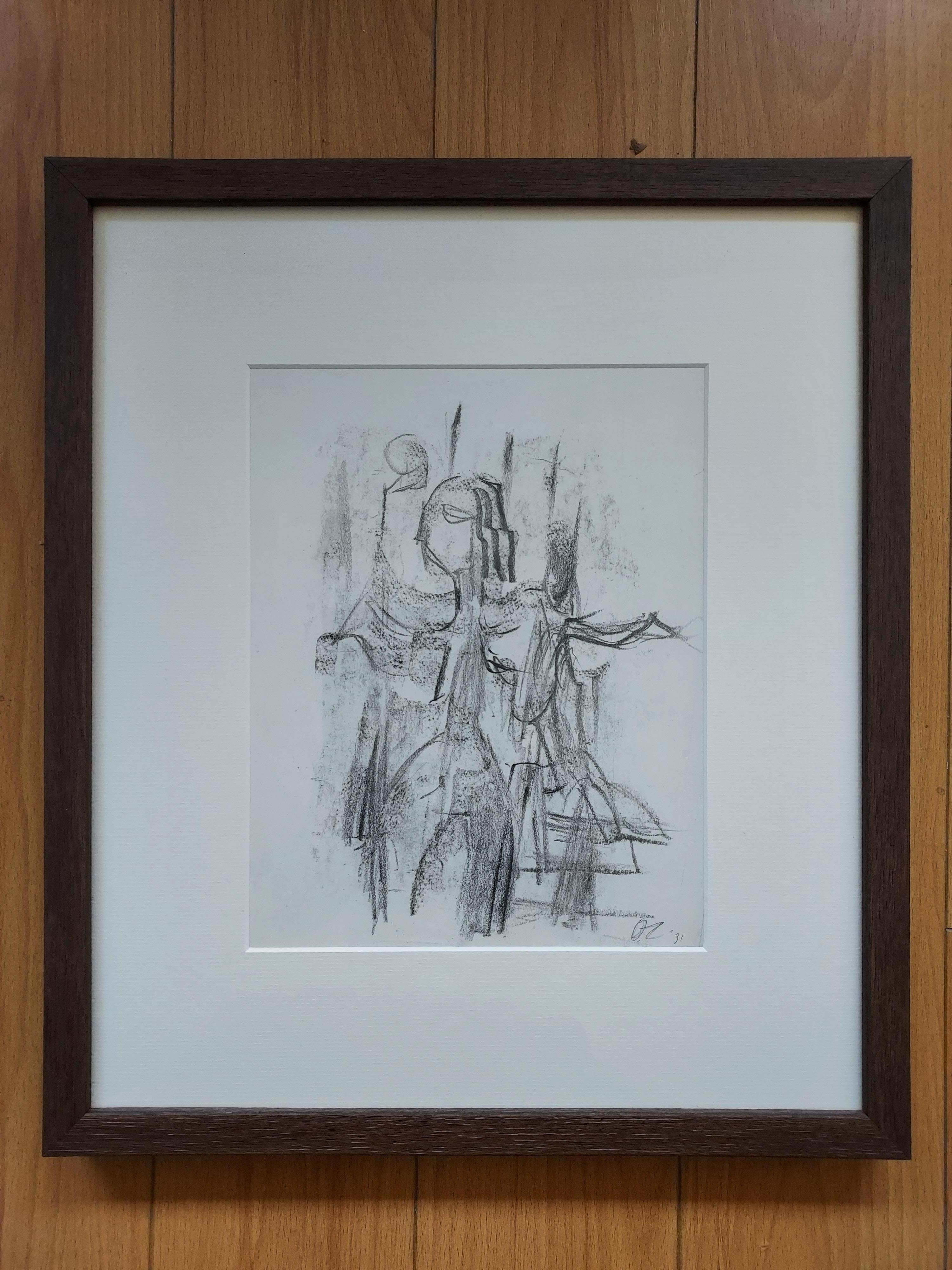 Paire de dessins graphite - Gris Figurative Print par Ossip Zadkine