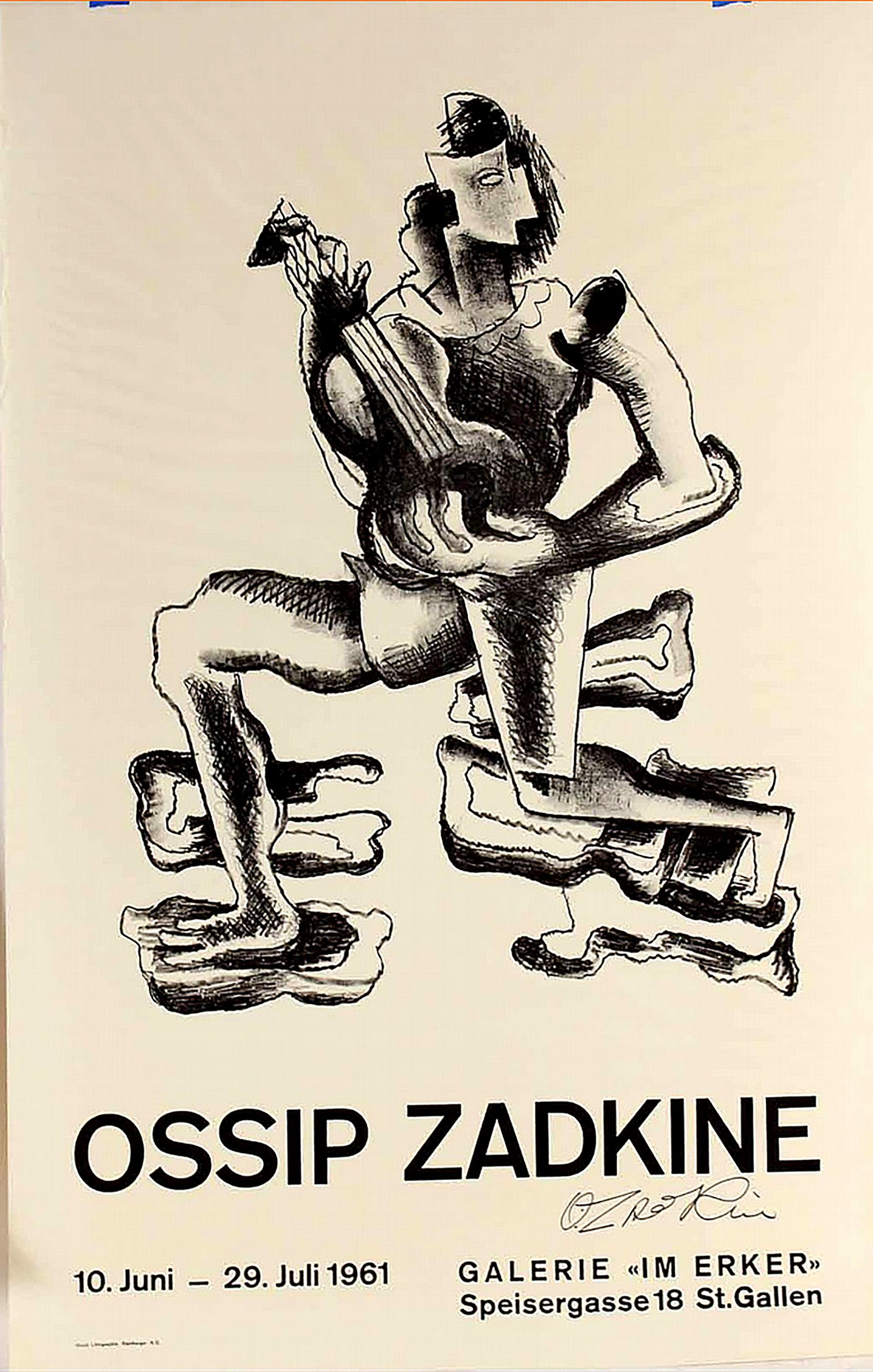 Raro cartel de exposición de los años 60 de la Galerie Im Erker (Firmado a mano por Ossip Zadkine)