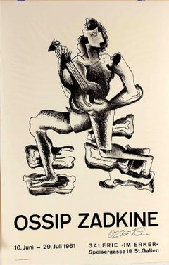 Raro cartel de exposición de los años 60 de la Galerie Im Erker (Firmado a mano por Ossip Zadkine)