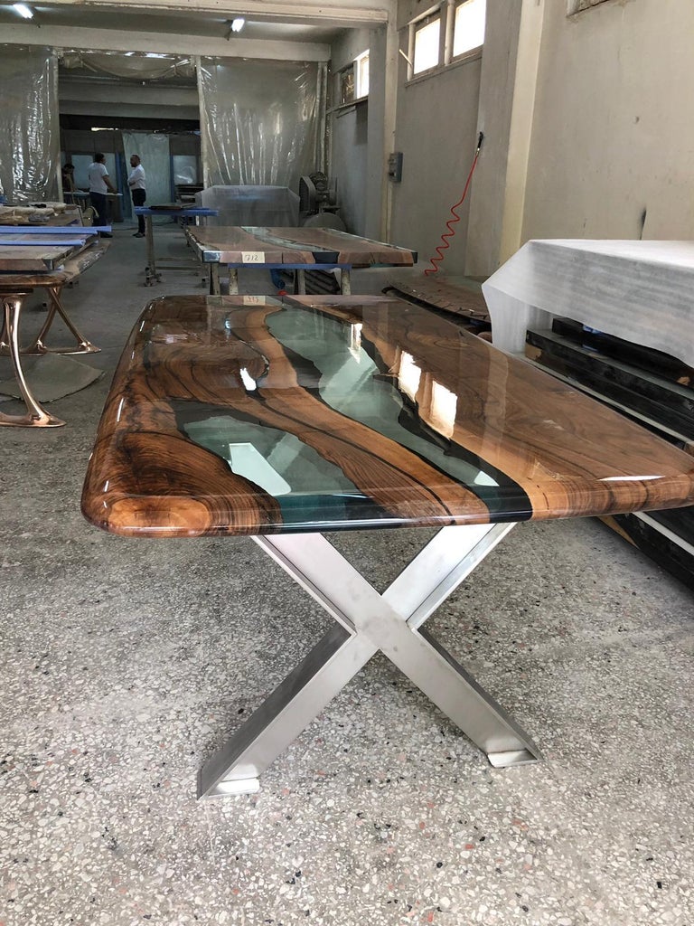 Urbane Epoxy Resin Dining Table Walnut Dining Table For Sale at