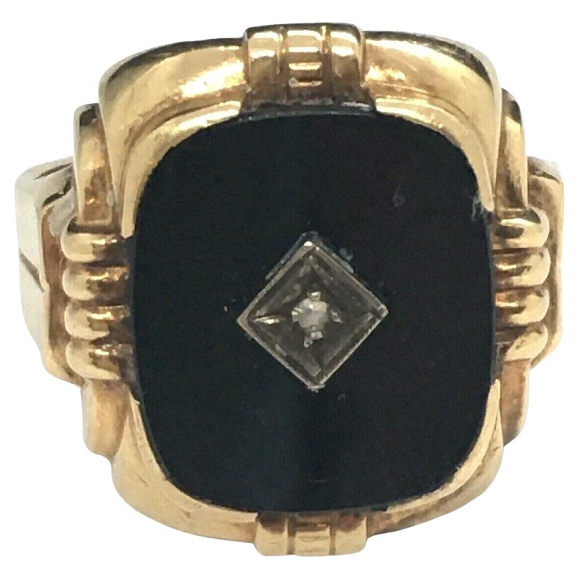 Ostby Barton 10k Gold Onyx Diamond Ring Art Deco 1920s 6.6 Gram