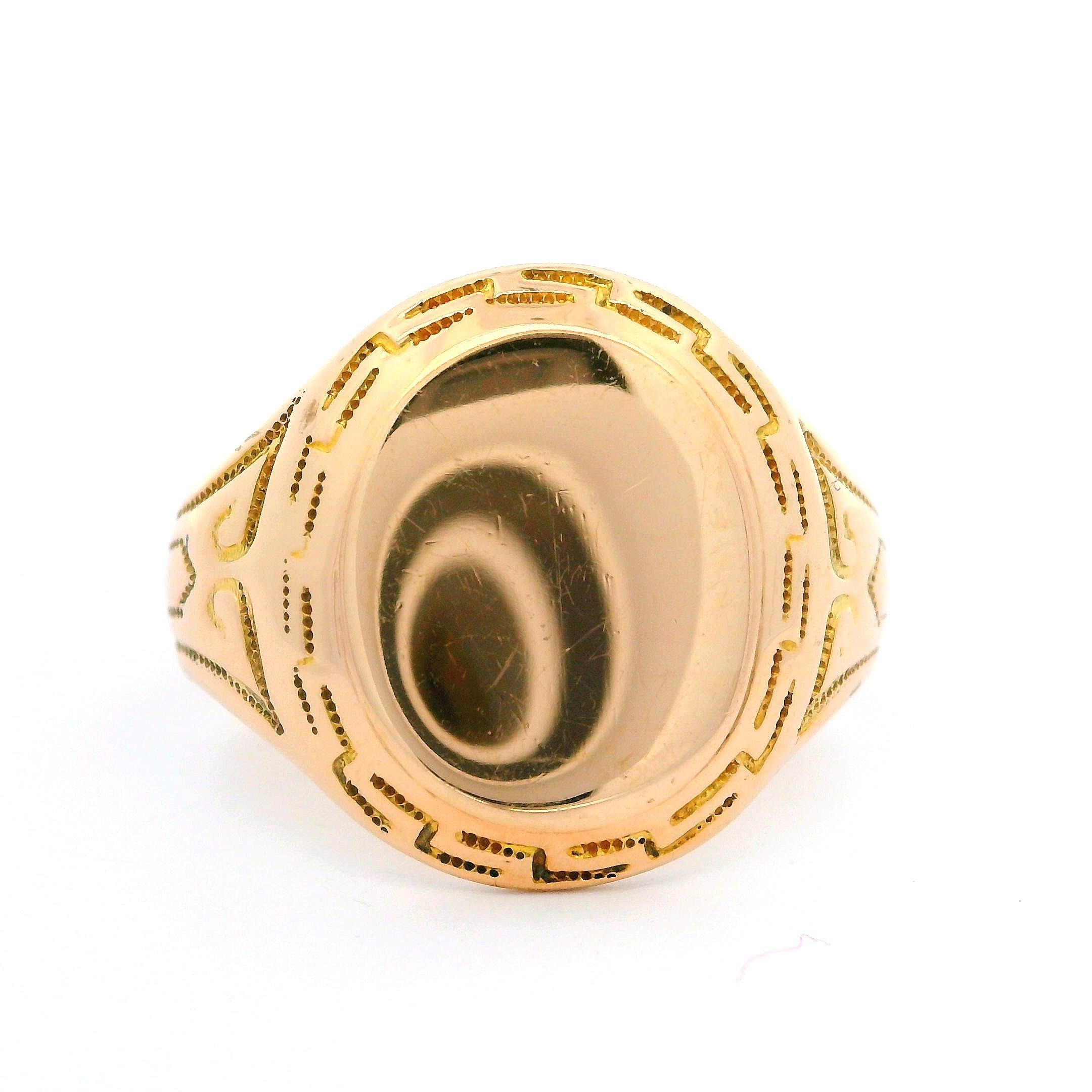 Femenino o masculino Anillo de sello para hombre Ostby Barton de oro amarillo de 10 quilates con grabado y diseño de llave griega en venta