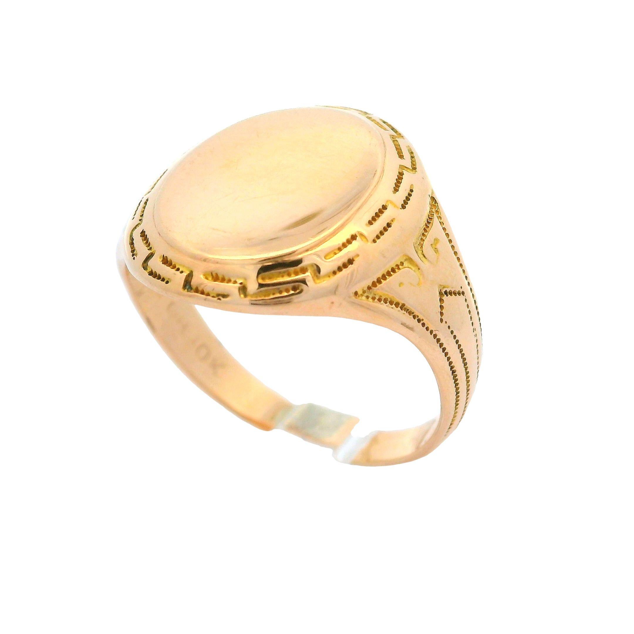 Anillo de sello para hombre Ostby Barton de oro amarillo de 10 quilates con grabado y diseño de llave griega en venta 5