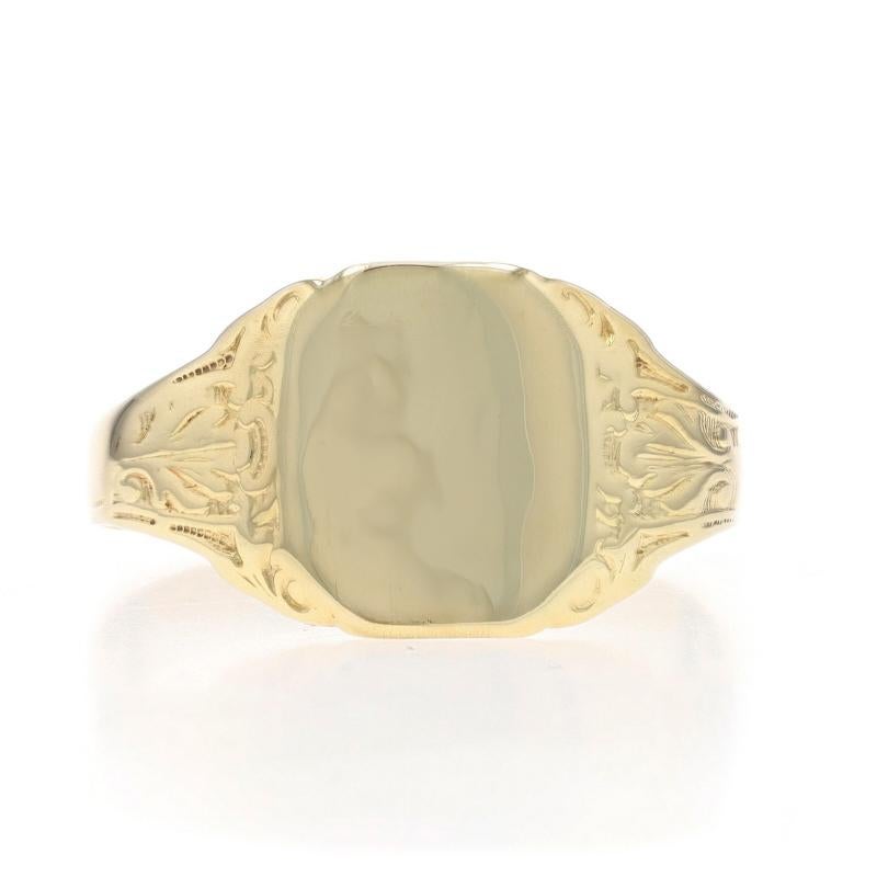 Size: 9
Sizing Fee: Up 3 sizes for $40 or Down 3 sizes for $40

Note: If sized down, the top will not be flat

Brand: Ostby & Barton
Year: 1920s-30s
Era: Art Deco

Metal Content: 10k Yellow Gold

Style: Signet
Features: Engravable Face with