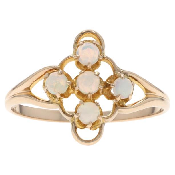 Ostby 
Barton Australian Opal Art Deco Cluster Ring Yellow Gold 10k Cab .54ctw en vente