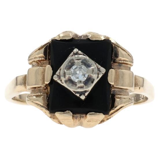 Ostby 
Barton Diamant Onyx Art Deco Ring - Gelbgold 10k Single .11ct Vintage By im Angebot
