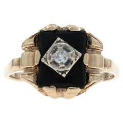 Ostby 
Barton Bague Art Déco Diamant Onyx - Or Jaune 10k Simple .11ct Vintage