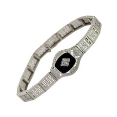 Ostby & Barton Onyx & Diamond 14KT White Gold Vintage Art Deco Bracelet