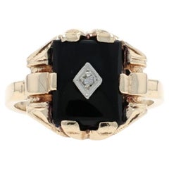 Ostby & Barton Onyx Diamond Art Deco Men's Ring - Yellow Gold 10k Rectangular