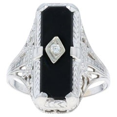 Ostby & Barton Onyx Diamond Art Deco Ring - White Gold 14k Vintage
