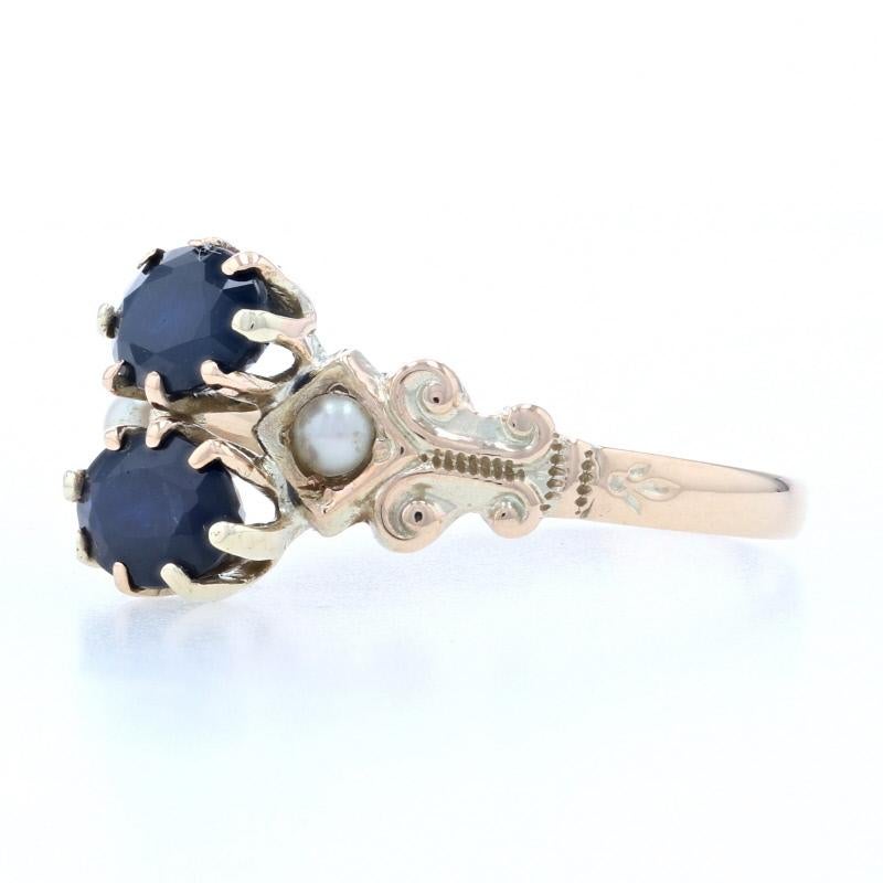 Uncut Ostby & Barton Sapphire & Pearl Victorian Ring Yellow Gold, 10k 1.28ctw Antique