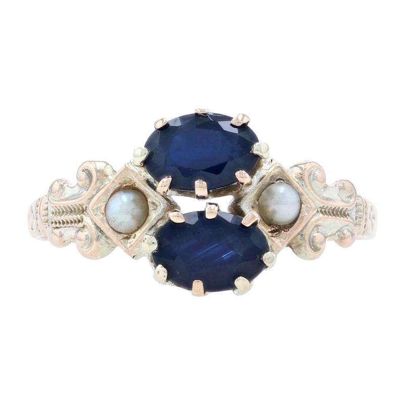 Ostby & Barton Sapphire & Pearl Victorian Ring Yellow Gold, 10k 1.28ctw Antique
