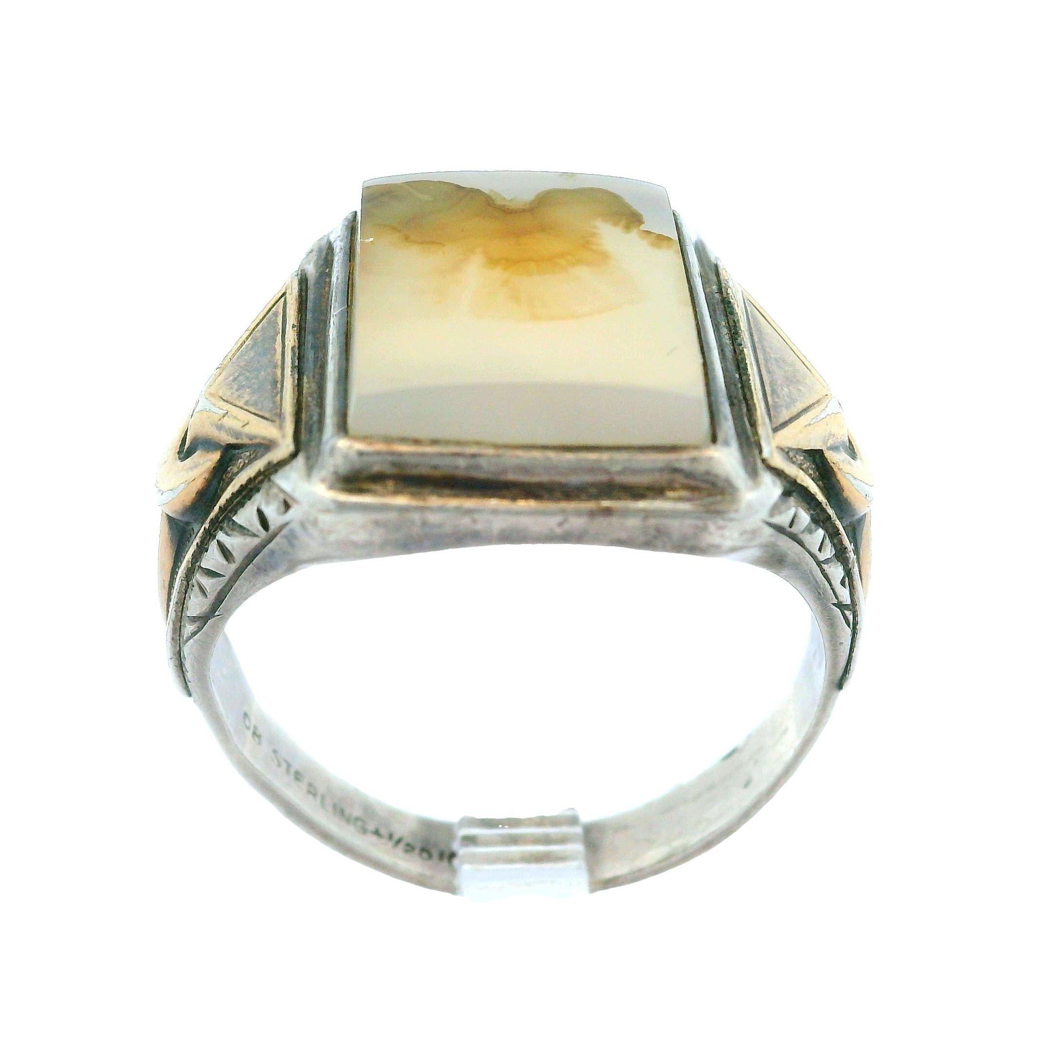 Ostby Barton Sterling Silver Agate Geometric Shoulders Men's Ring 3