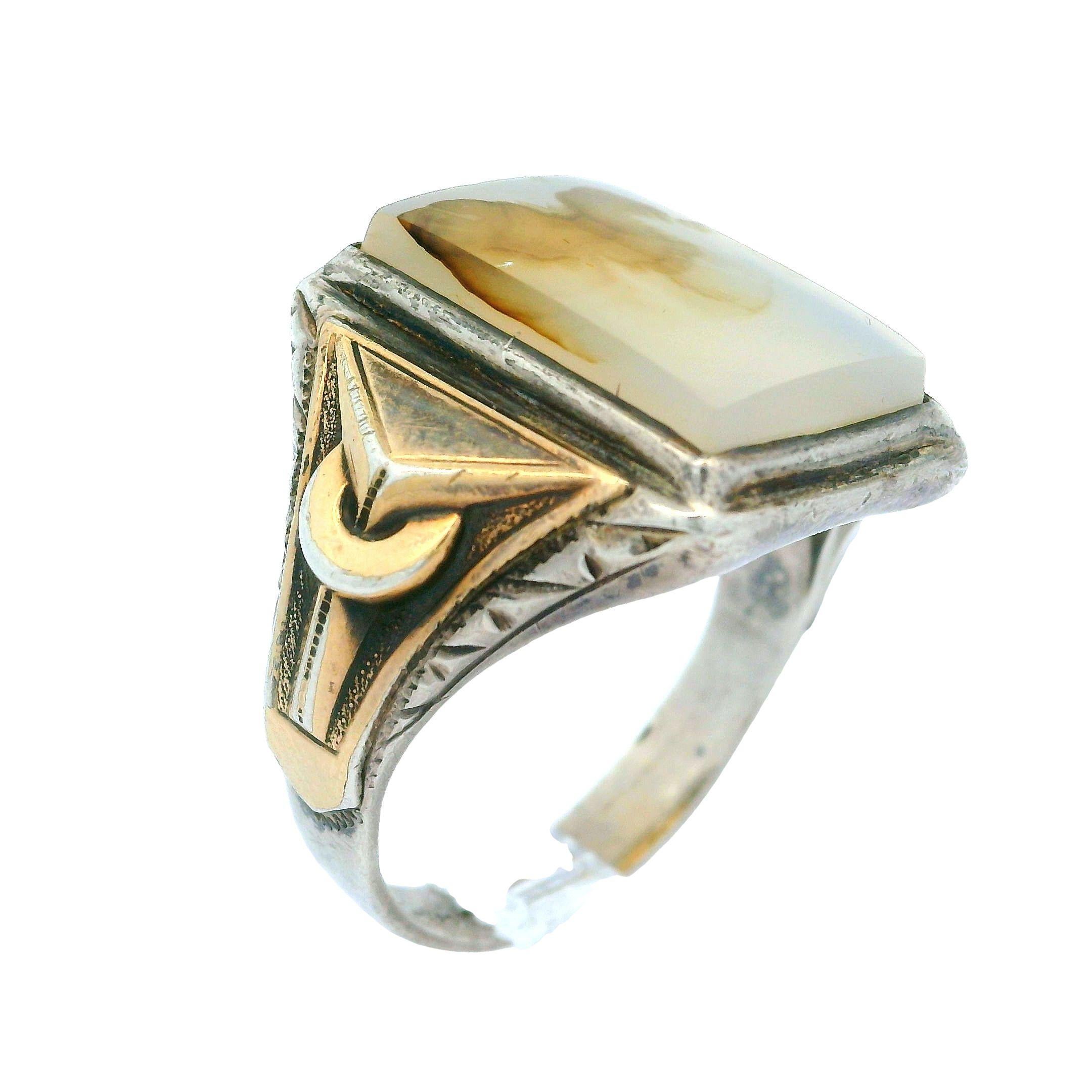 Ostby Barton Sterling Silver Agate Geometric Shoulders Men's Ring 4